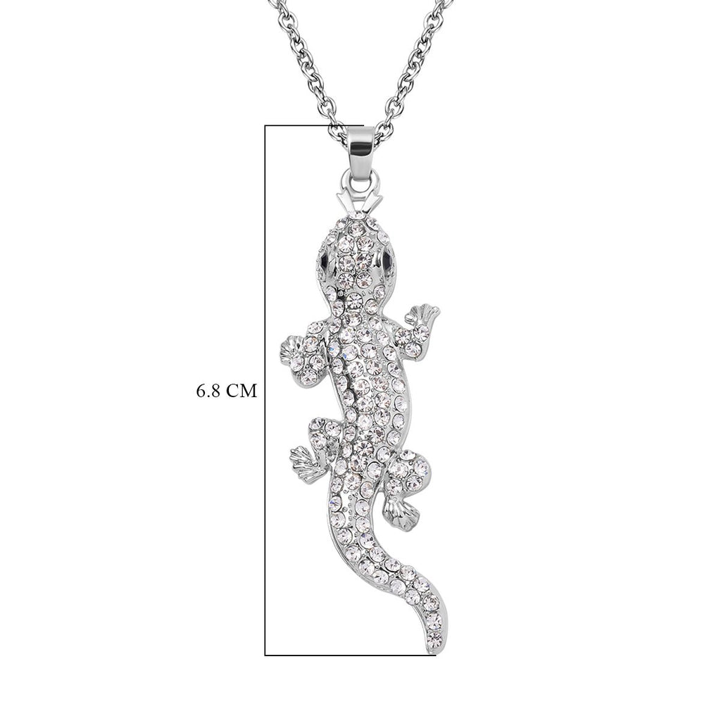 Gecko Schwarzer Kristall, Weißer Kristall Halskette, ca. 60 cm