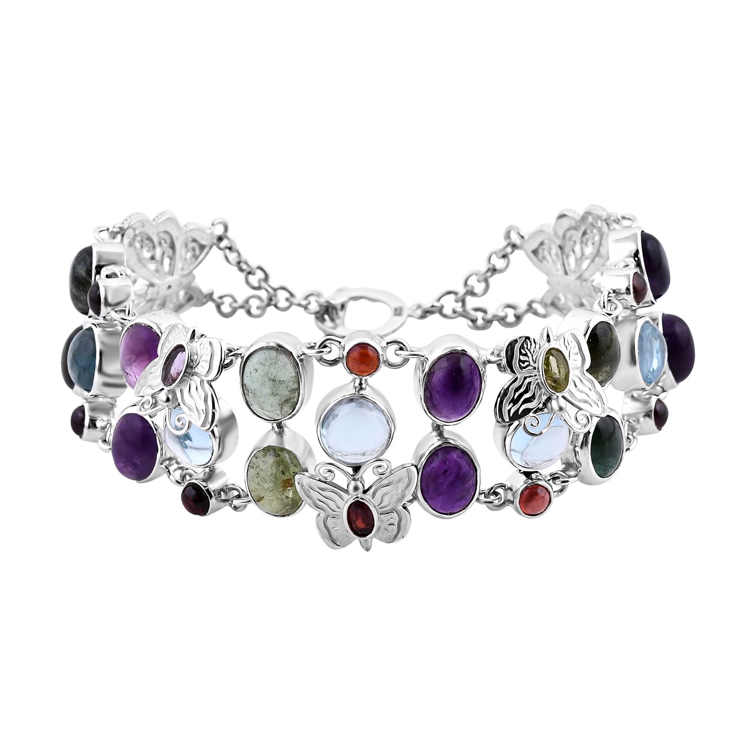 Royal Bali - Limitierte Auflage mehrfarbiges Armband mit Himmelblauer Topas, Peridot ca. 19 cm, 925 Silber ca. 35.81 ct