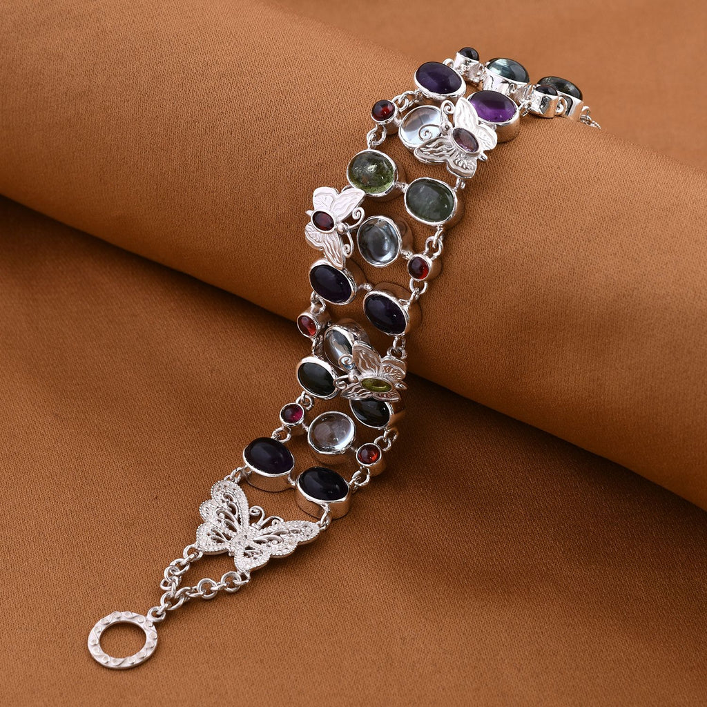 Royal Bali - Limitierte Auflage mehrfarbiges Armband mit Himmelblauer Topas, Peridot ca. 19 cm, 925 Silber ca. 35.81 ct