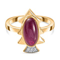 Afrikanischer Rubin (Fissure gefüllt), Kanchanaburi Blauer Saphir Ring 925 Silber Gelbgold Vermeil (Größe 17.00) ca. 4,38 ct