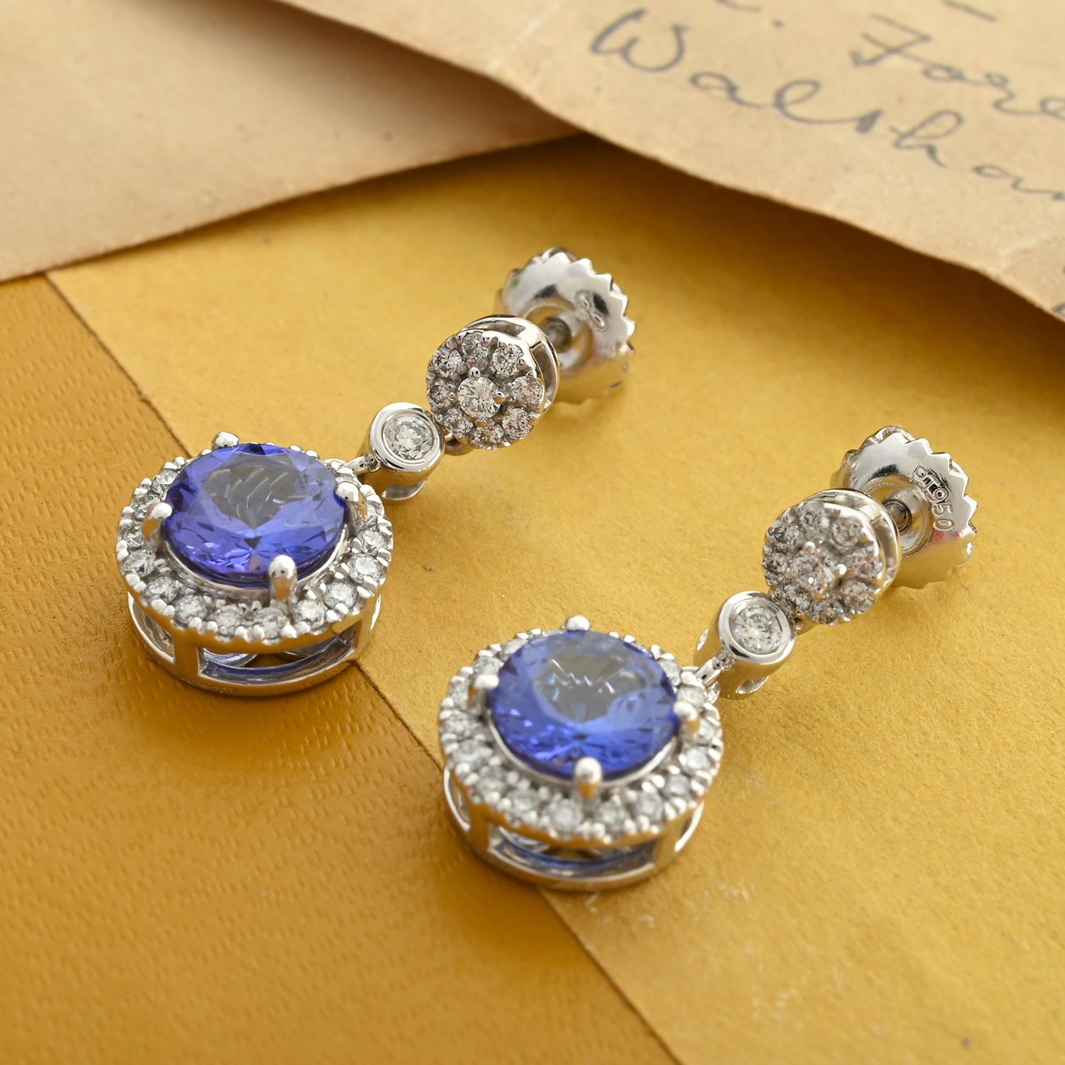 AAAA Tansanit, Weißer Diamant Ohrringe 950 Platin ca. 2,25 ct.