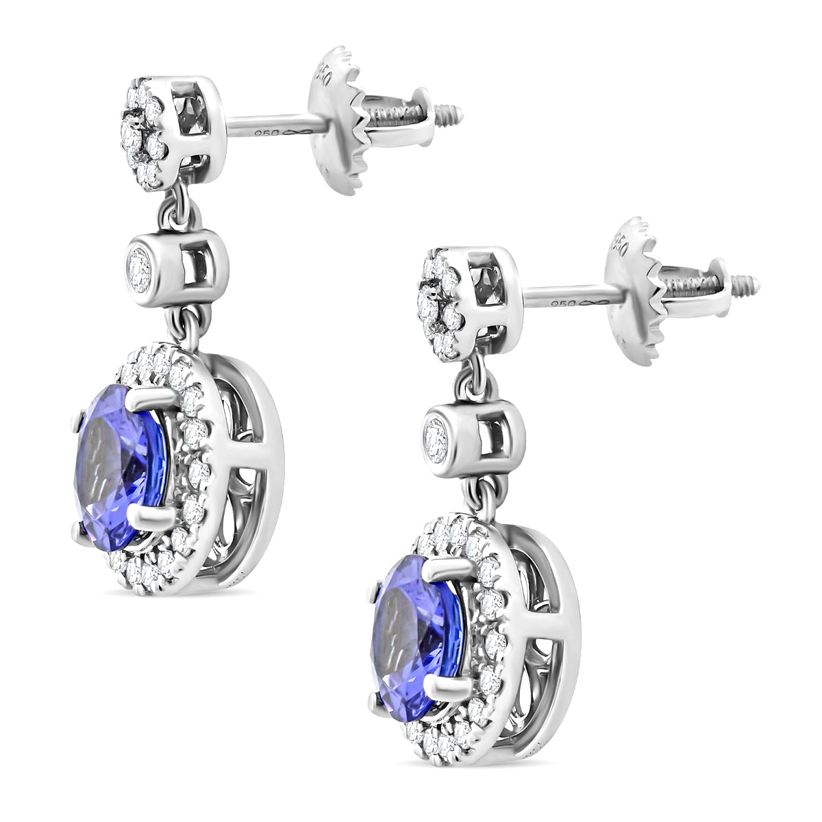 AAAA Tansanit, Weißer Diamant Ohrringe 950 Platin ca. 2,25 ct.
