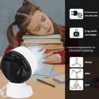 Luftmeister FlexiWind -  Digitaler Tischventilator mit 3 Geschwindigkeiten, Automatischer Oszillation und 7,5 Stunden Timer, Weiß