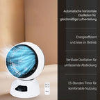 Luftmeister FlexiWind -  Digitaler Tischventilator mit 3 Geschwindigkeiten, Automatischer Oszillation und 7,5 Stunden Timer, Weiß