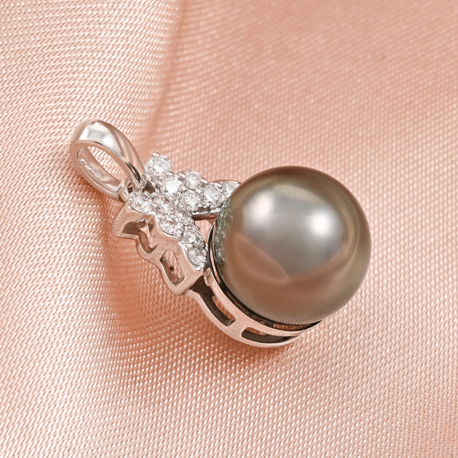 Iliana AAA Tahiti Perle (10-10.5 mm), Weißer Diamant Anhänger 750 Gold 7.66 ct