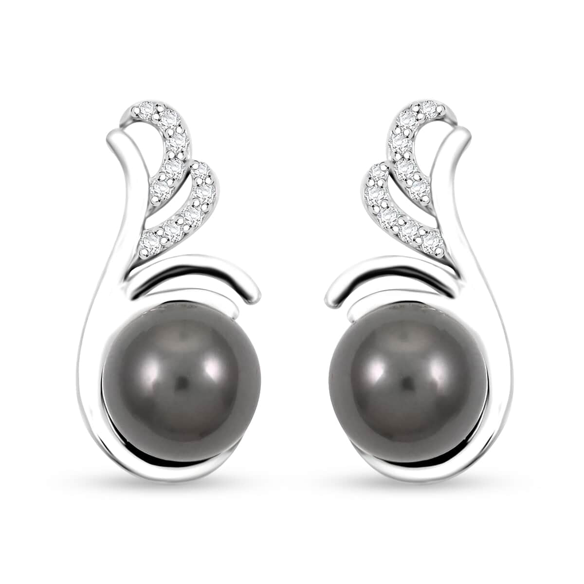 AAA Tahiti Perle (8-8.5 mm), Weißer Diamant Ohrringe 750 Gold