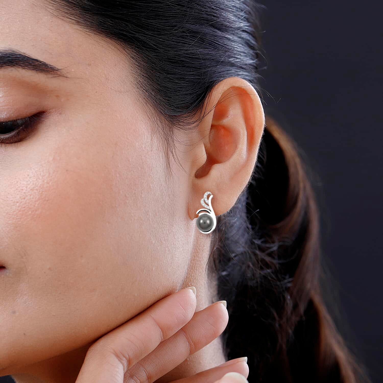 AAA Tahiti Perle (8-8.5 mm), Weißer Diamant Ohrringe 750 Gold