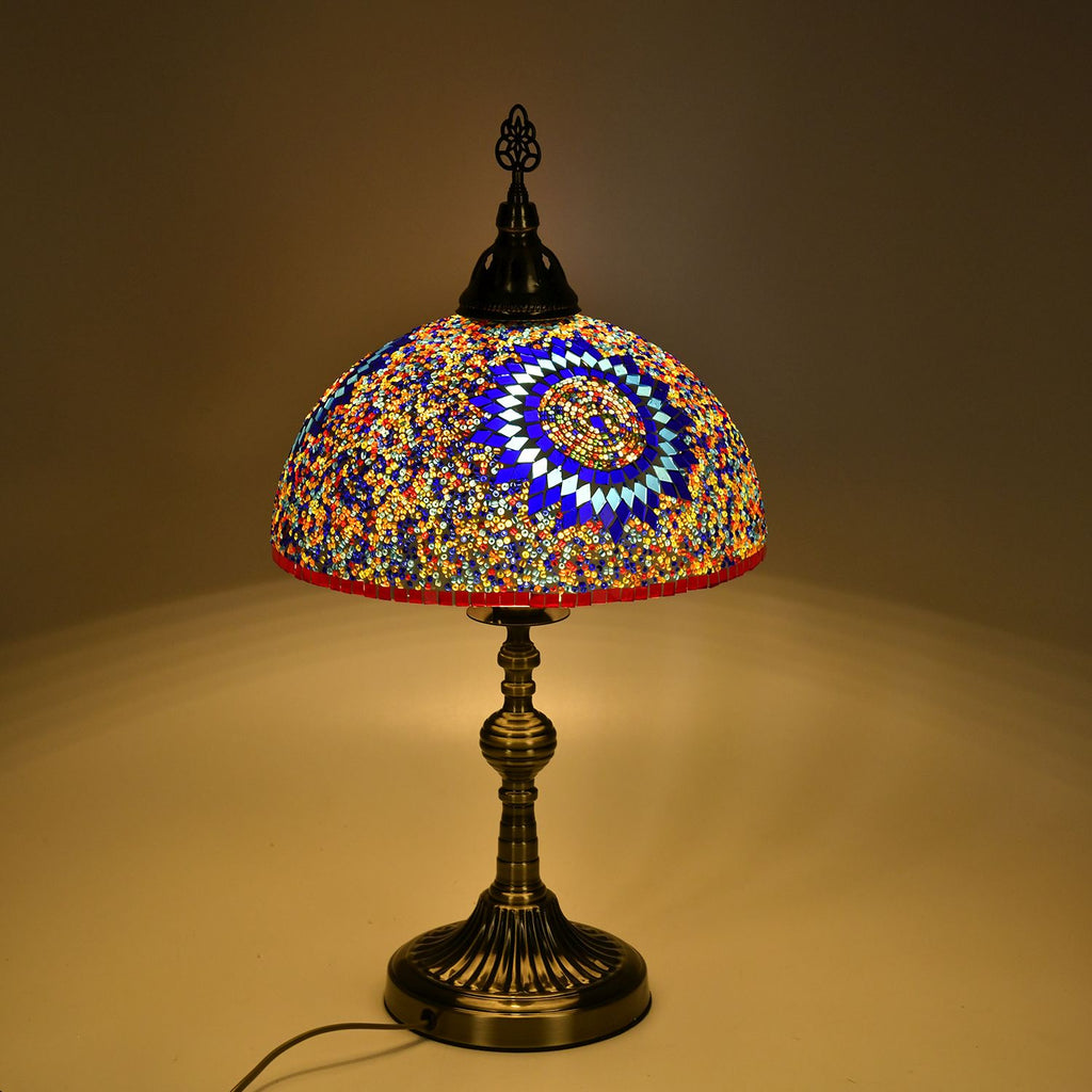 Künstlerische Marokkanische Mosaikglas-Tischlampe mit Bronzefuß, Größe 59cm, mehrfarbig