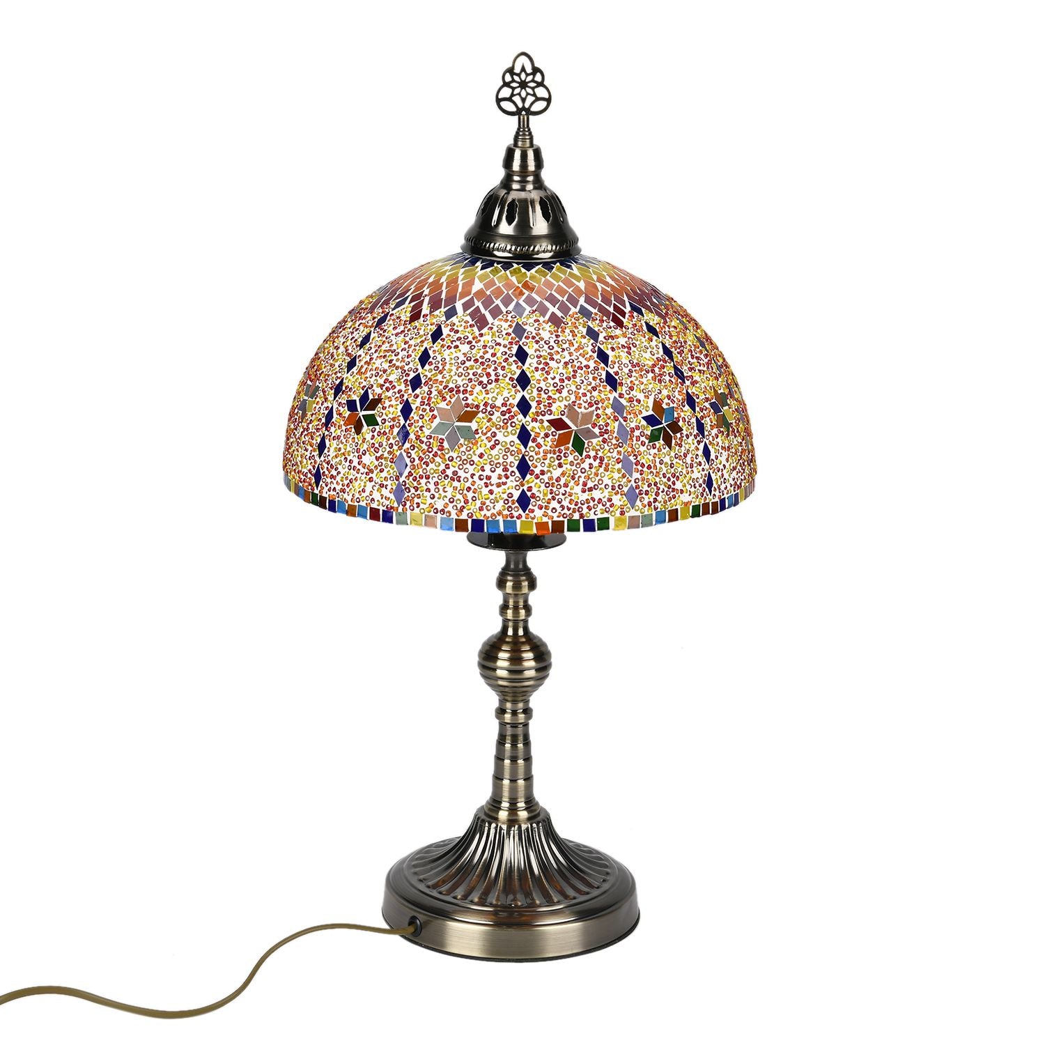 Künstlerische Mosaikglas-Tischlampe mit Bronzefuß, Größe 59cm, mehrfarbig