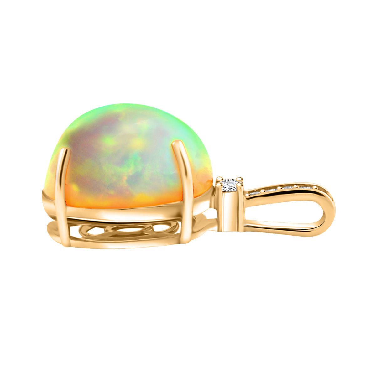 AAA Natürlicher, äthiopischer Welo Opal, Weißer Diamant Anhänger 585 Gold ca. 7,15 ct.