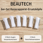 BEAUTECH Sechserpack Ersatzklingen - 3x Augenbrauen- & 3x Gesichtshaar-Entferner, Sanft und Schmerzfrei, Größe: 3,8x1,3x1,2 cm