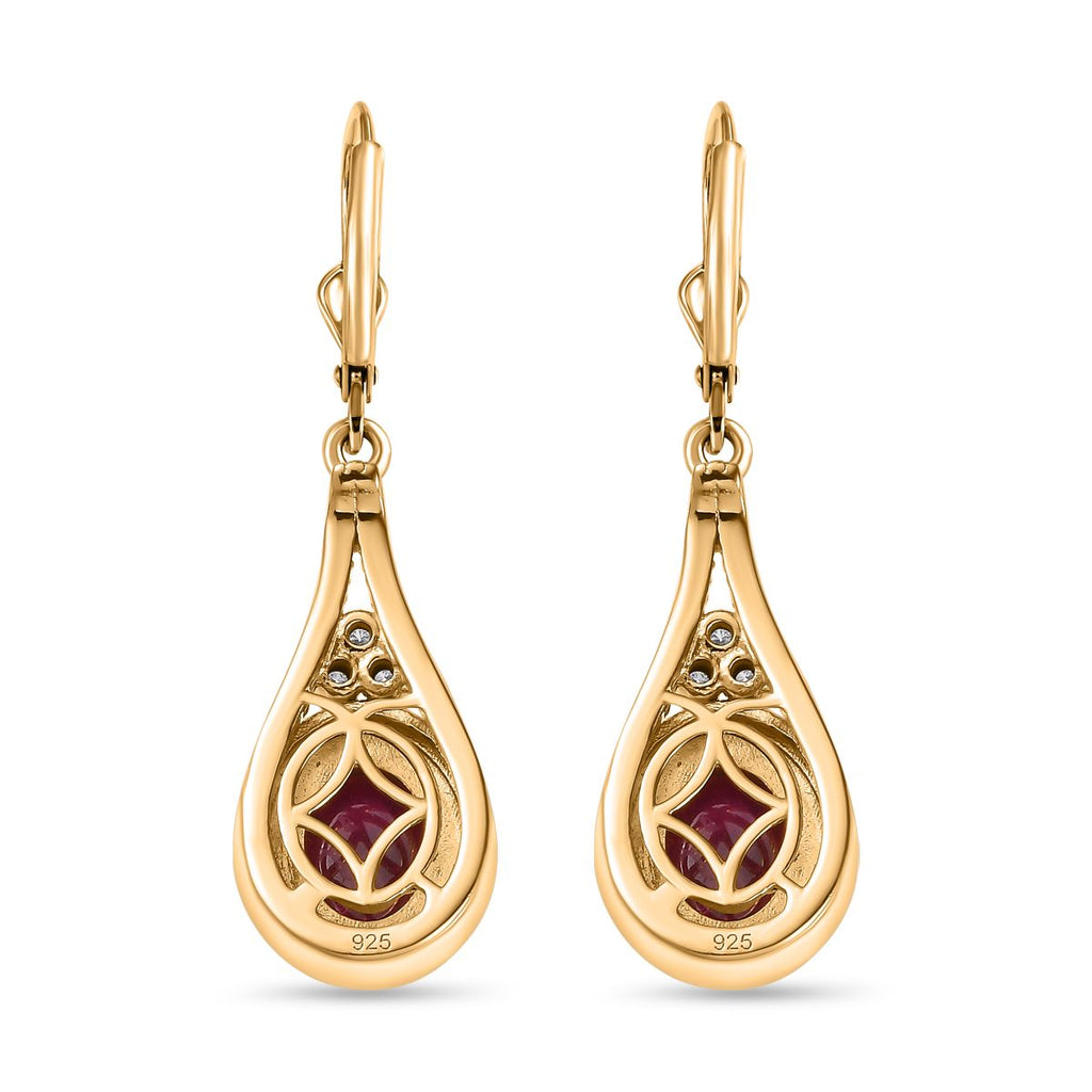 AA Afrikanischer Rubin (Fissure gefüllt), Moissanit Ohrringe, 925 Silber Gelbgold Vermeil, ca. 6.17 ct