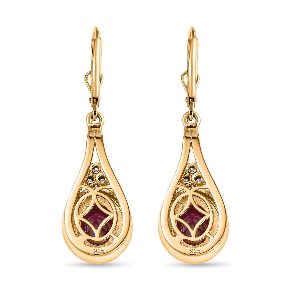 AA Afrikanischer Rubin (Fissure gefüllt), Moissanit Ohrringe, 925 Silber Gelbgold Vermeil, ca. 6.17 ct