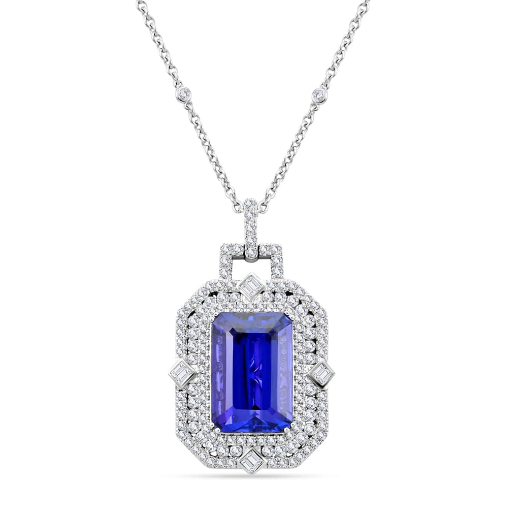 CHAIRMAN VAULT COLLECTION - AAAA Tansanit, Weißer Diamant Halskette, zertifiziert und geprüft, 950 Platin ca. 20.05 ct