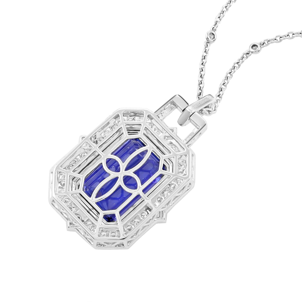 CHAIRMAN VAULT COLLECTION - AAAA Tansanit, Weißer Diamant Halskette, zertifiziert und geprüft, 950 Platin ca. 20.05 ct