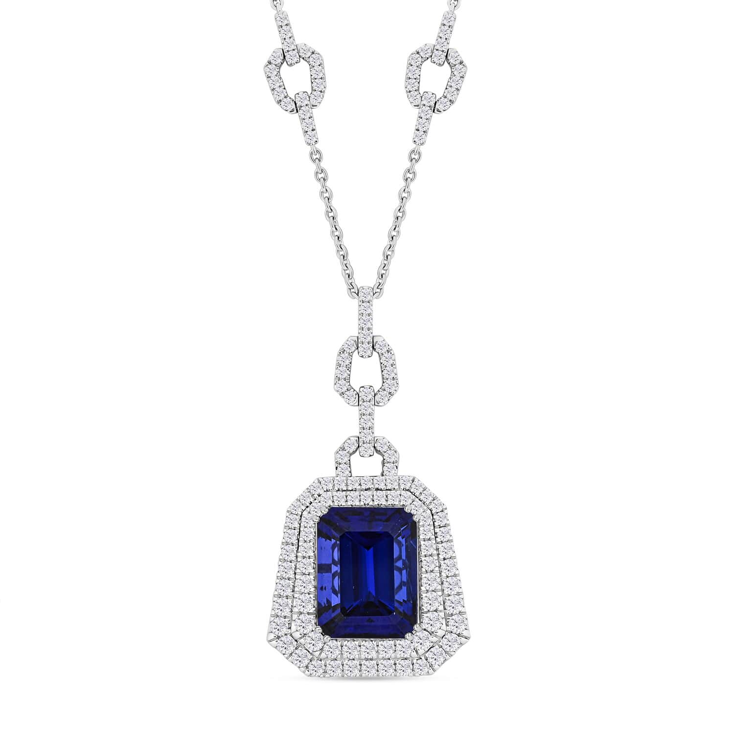 CHAIRMAN VAULT COLLECTION - AAAA Tansanit, Weißer Diamant Halskette, zertifiziert und geprüft, 950 Platin ca. 26.06 ct