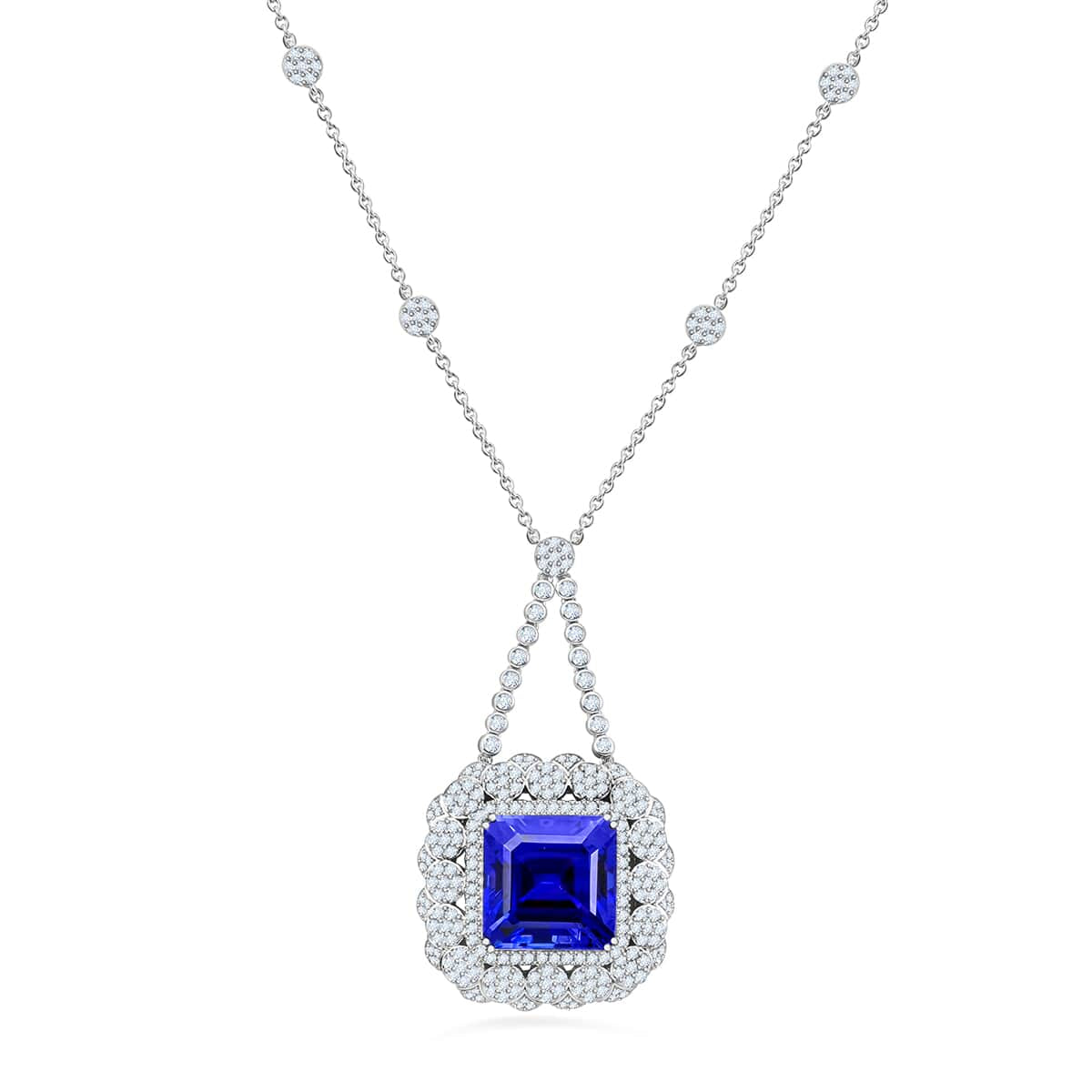 CHAIRMAN VAULT COLLECTION - AAAA Tansanit, Weißer Diamant Anhänger, zertifiziert und geprüft, 950 Platin ca. 43.35 ct
