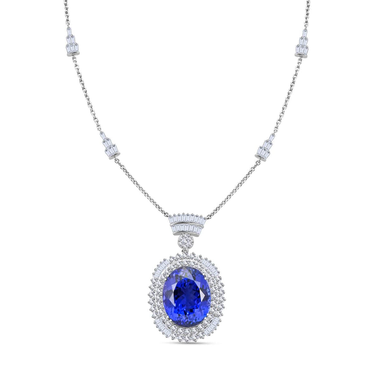 CHAIRMAN VAULT COLLECTION - AAAA Tansanit, Weißer Diamant Anhänger, zertifiziert und geprüft, 950 Platin ca. 35.06 ct
