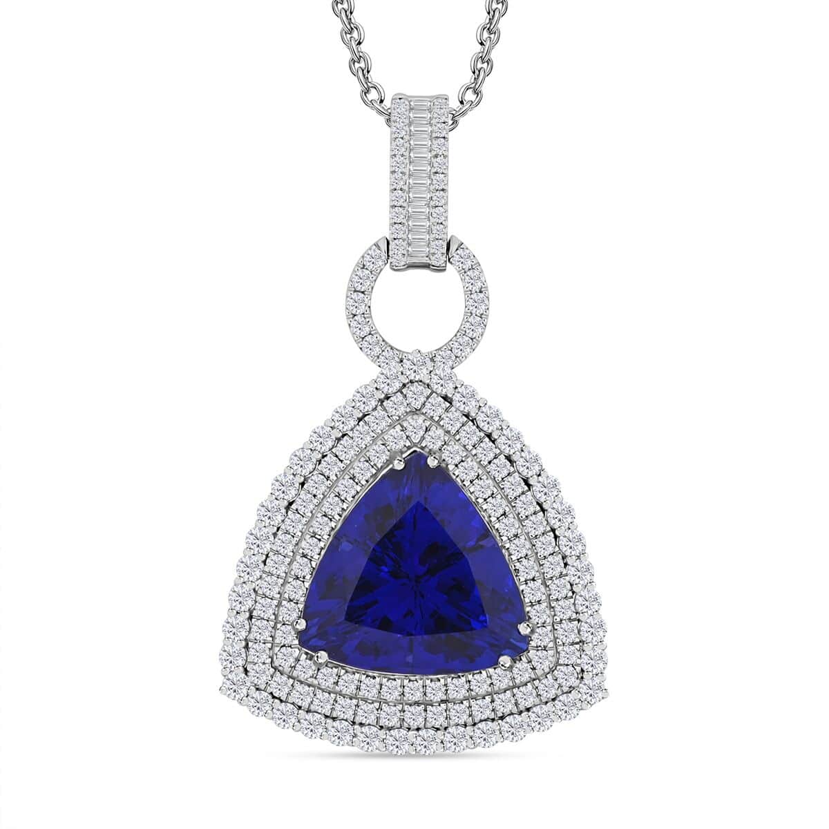 CHAIRMAN VAULT COLLECTION - AAAA Tansanit, Weißer Diamant Anhänger, zertifiziert und geprüft, 950 Platin ca. 24.39 ct