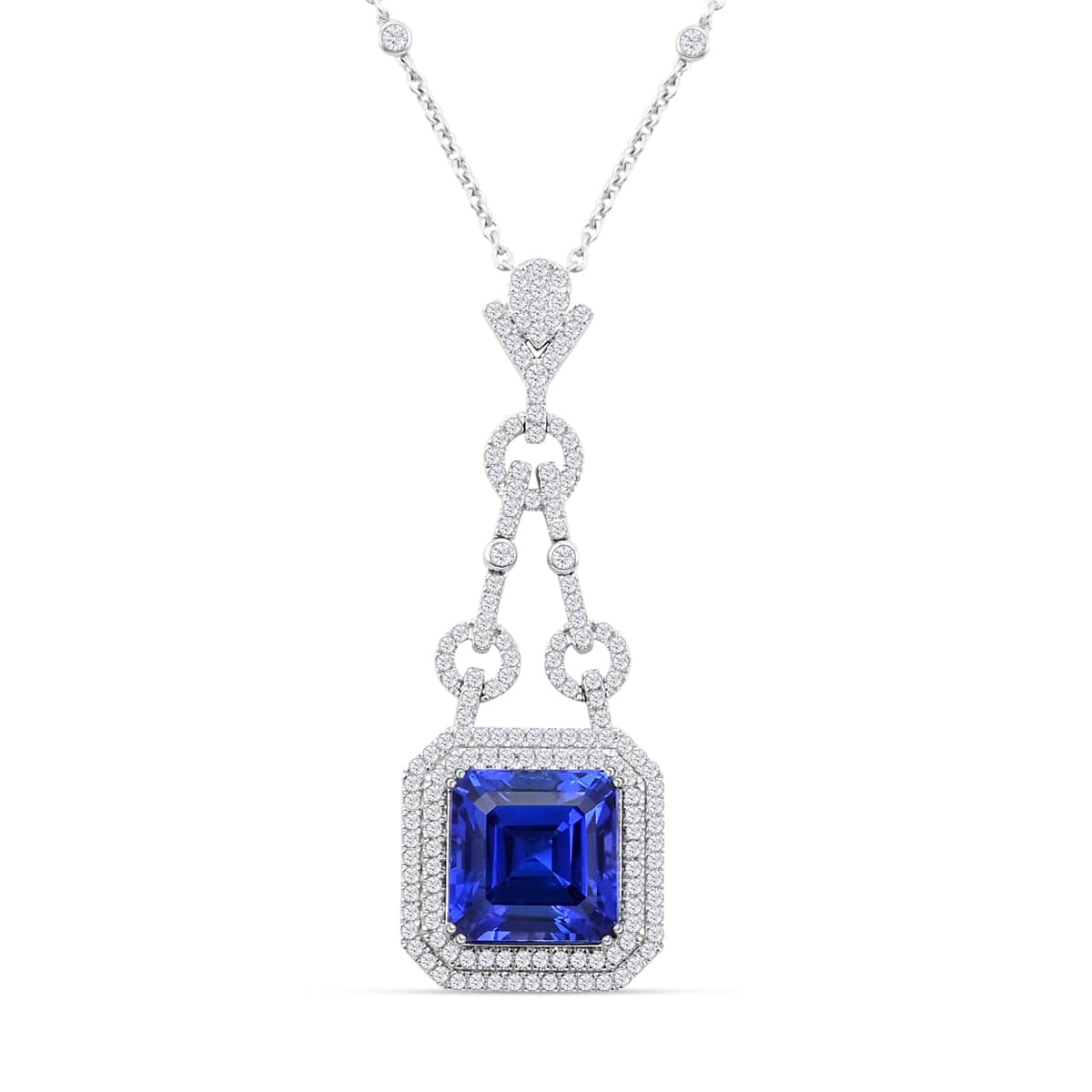 CHAIRMAN VAULT COLLECTION - AAAA Tansanit, Weißer Diamant Anhänger, zertifiziert und geprüft, 950 Platin ca. 24.86 ct