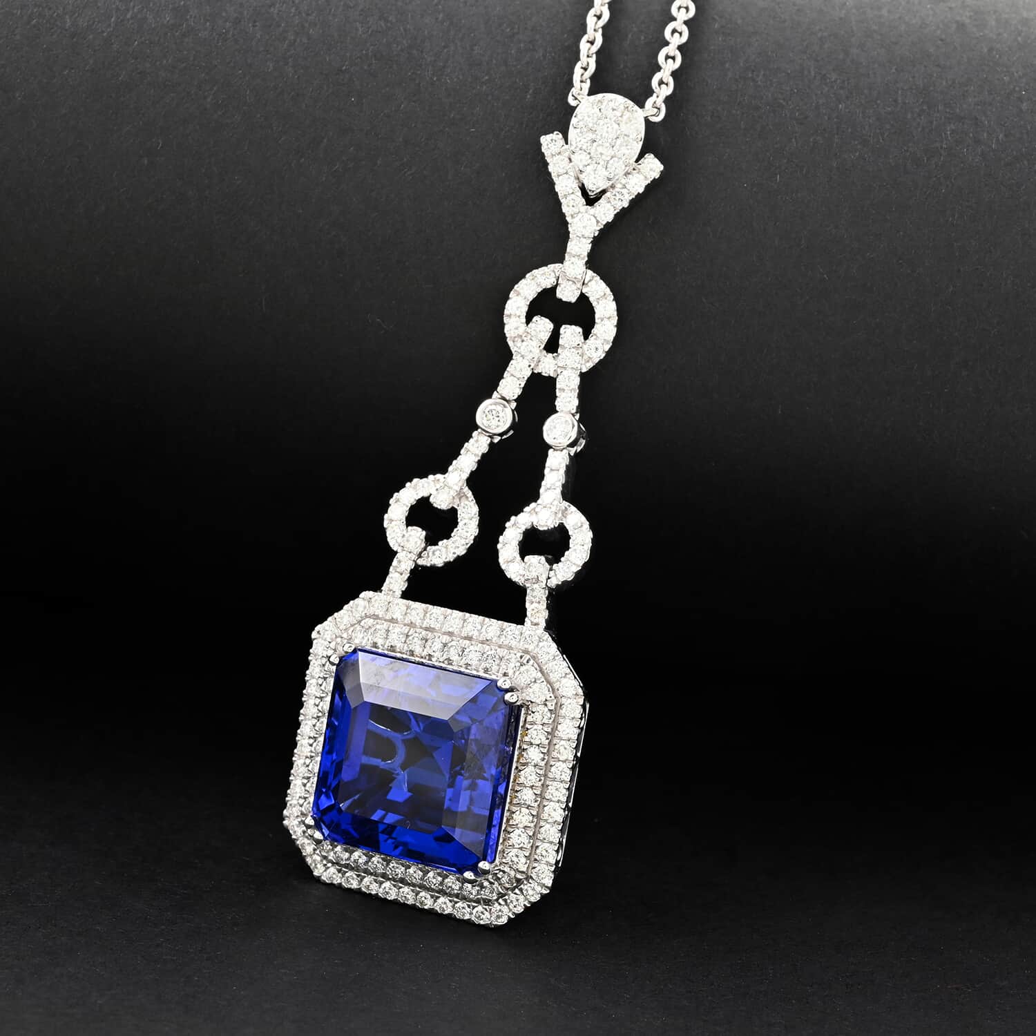 CHAIRMAN VAULT COLLECTION - AAAA Tansanit, Weißer Diamant Anhänger, zertifiziert und geprüft, 950 Platin ca. 24.86 ct