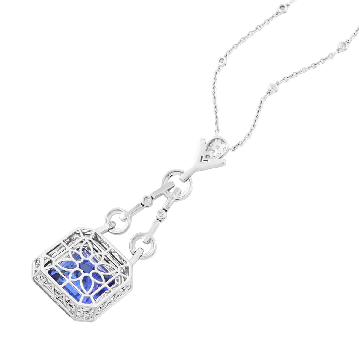 CHAIRMAN VAULT COLLECTION - AAAA Tansanit, Weißer Diamant Anhänger, zertifiziert und geprüft, 950 Platin ca. 24.86 ct