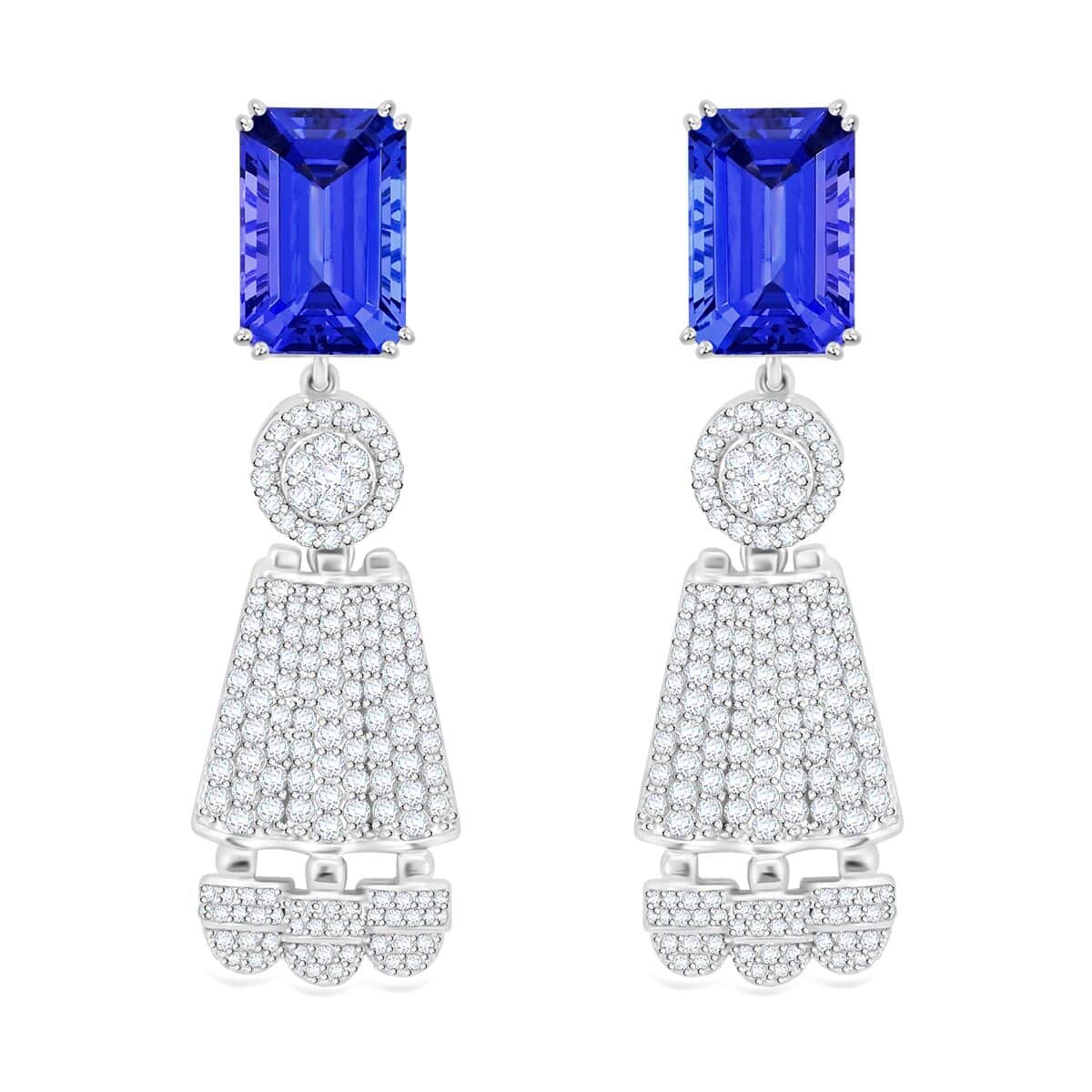 CHAIRMAN VAULT COLLECTION - AAAA Tansanit, Weißer Diamant Ohrringe, zertifiziert und geprüft, 950 Platin ca. 25.47 ct