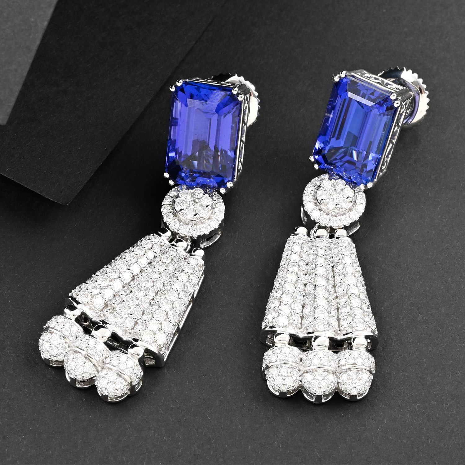CHAIRMAN VAULT COLLECTION - AAAA Tansanit, Weißer Diamant Ohrringe, zertifiziert und geprüft, 950 Platin ca. 25.47 ct
