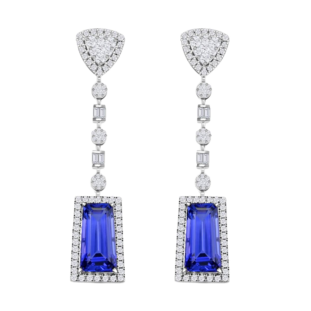 CHAIRMAN VAULT COLLECTION - AAAA Tansanit, Weißer Diamant Ohrringe, zertifiziert und geprüft, 950 Platin ca. 16.06 ct