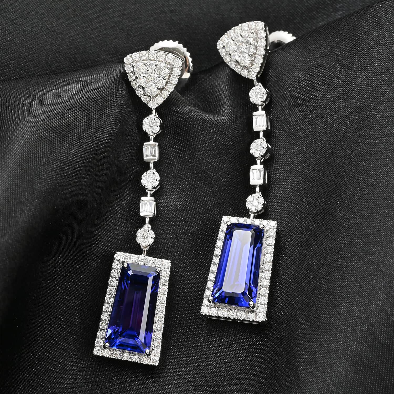 CHAIRMAN VAULT COLLECTION - AAAA Tansanit, Weißer Diamant Ohrringe, zertifiziert und geprüft, 950 Platin ca. 16.06 ct