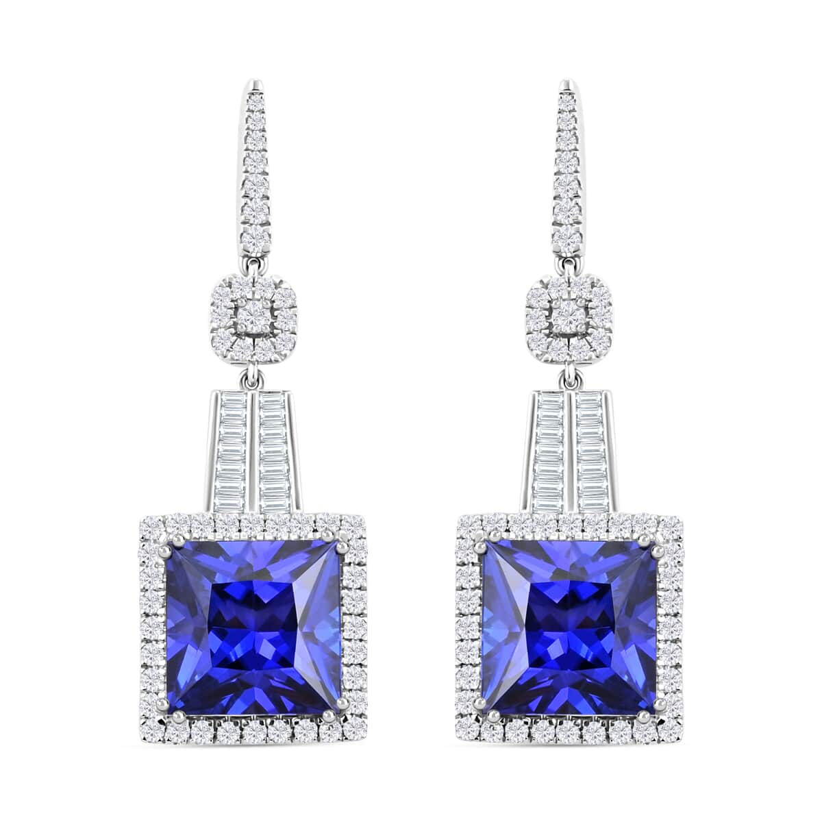 CHAIRMAN VAULT COLLECTION - AAAA Tansanit, Weißer Diamant Ohrringe, zertifiziert und geprüft, 950 Platin ca. 24.04 ct