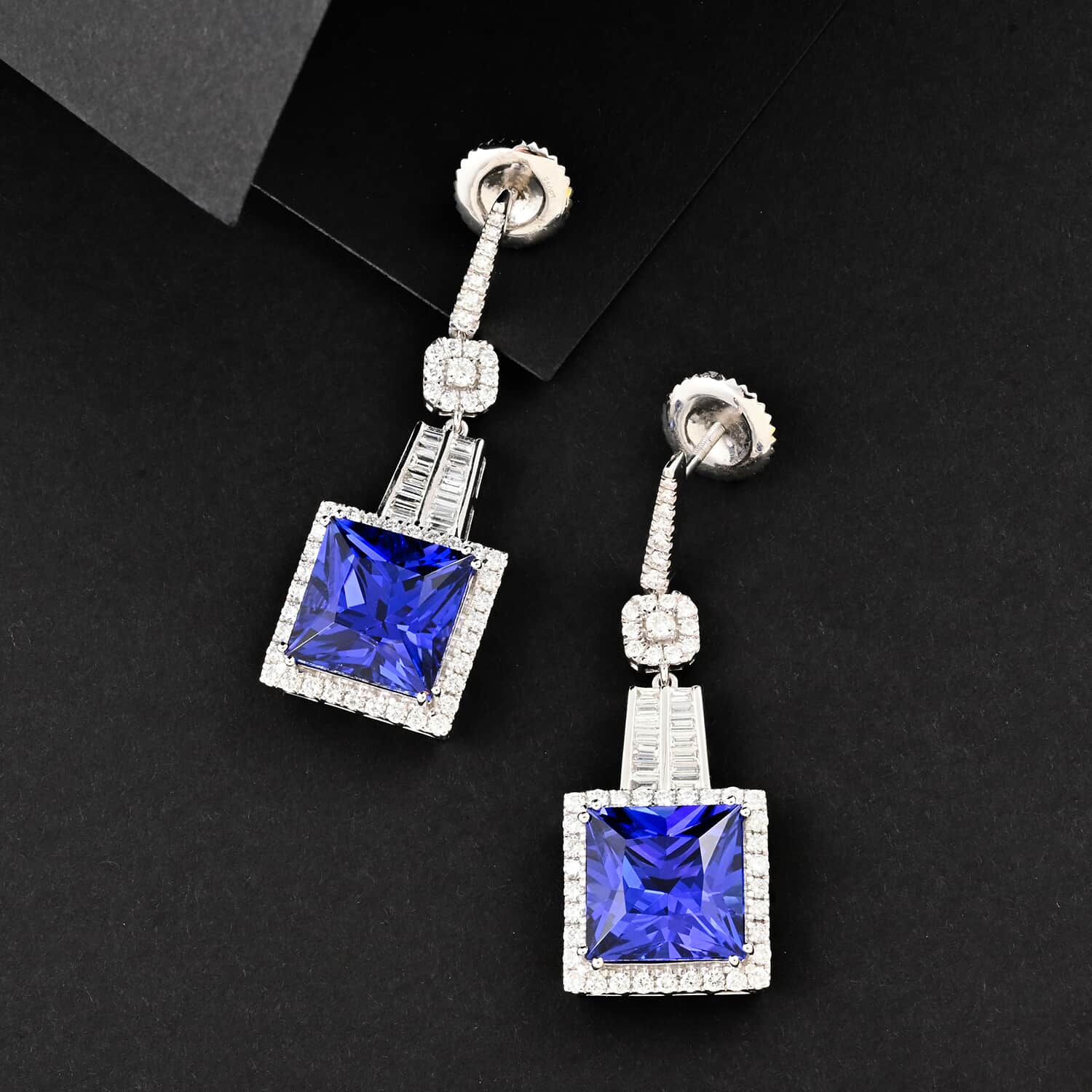CHAIRMAN VAULT COLLECTION - AAAA Tansanit, Weißer Diamant Ohrringe, zertifiziert und geprüft, 950 Platin ca. 24.04 ct
