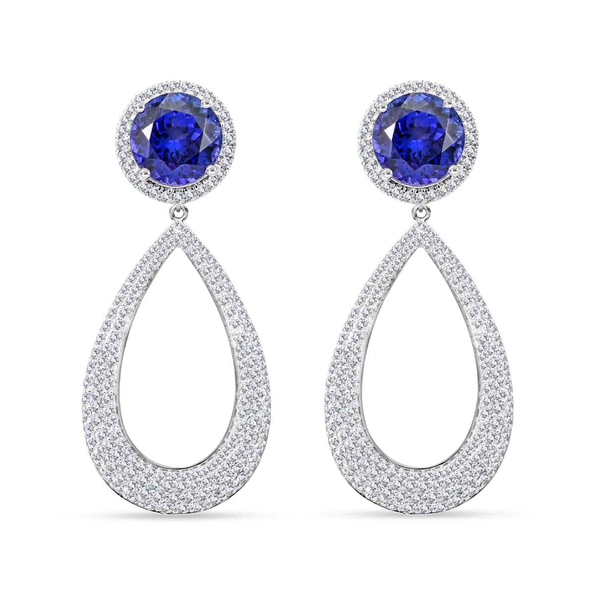 CHAIRMAN VAULT COLLECTION - AAAA Tansanit, Weißer Diamant Ohrringe, zertifiziert und geprüft, 950 Platin ca. 18.64 ct