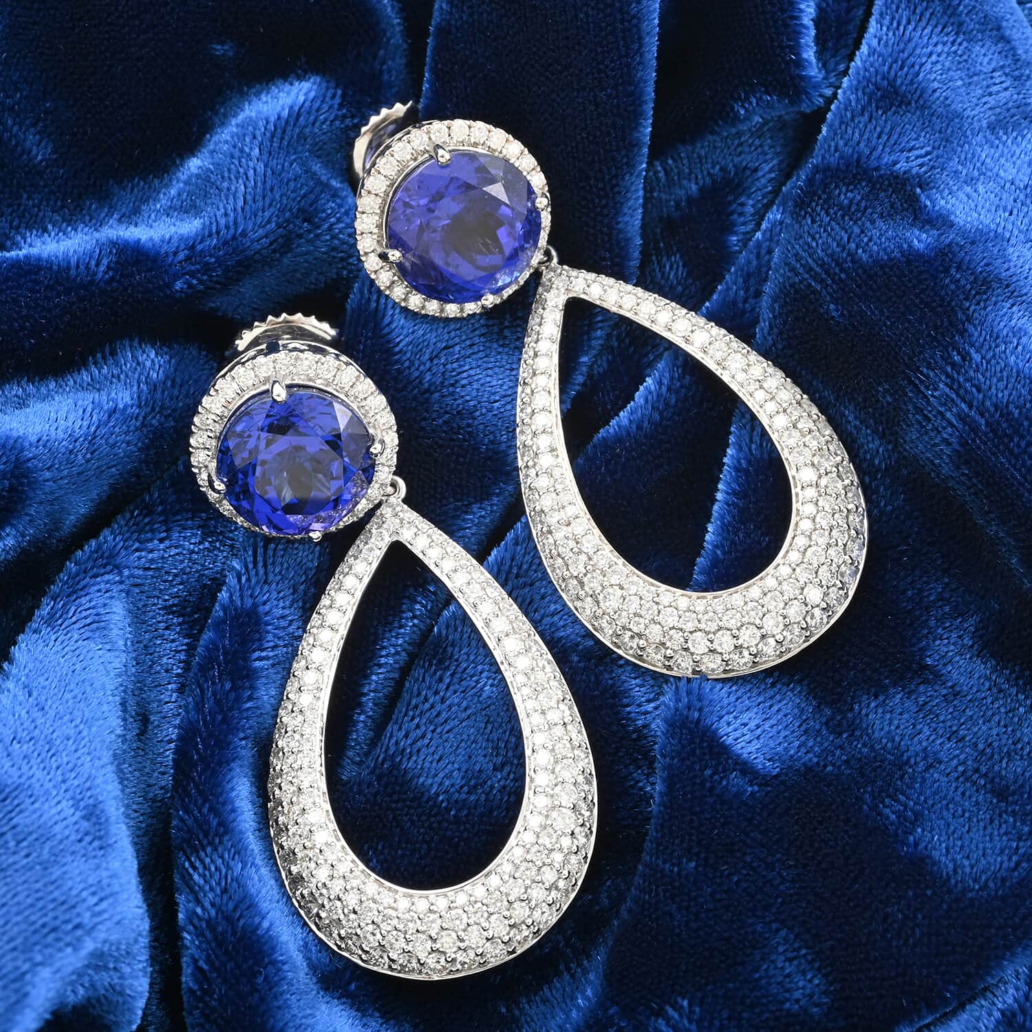 CHAIRMAN VAULT COLLECTION - AAAA Tansanit, Weißer Diamant Ohrringe, zertifiziert und geprüft, 950 Platin ca. 18.64 ct