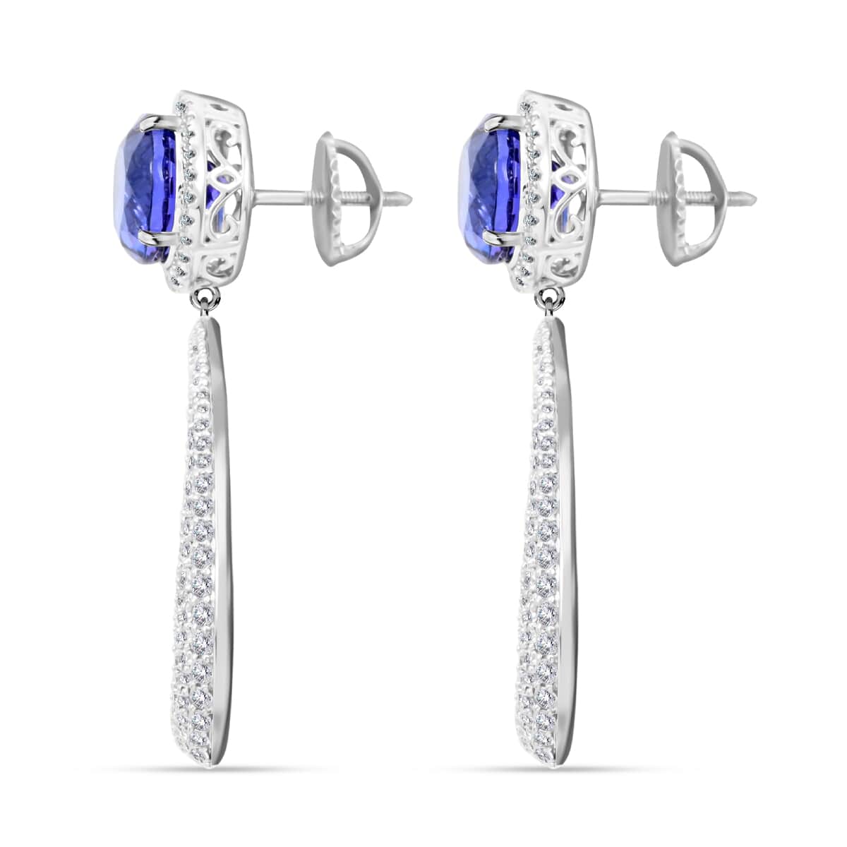 CHAIRMAN VAULT COLLECTION - AAAA Tansanit, Weißer Diamant Ohrringe, zertifiziert und geprüft, 950 Platin ca. 18.64 ct