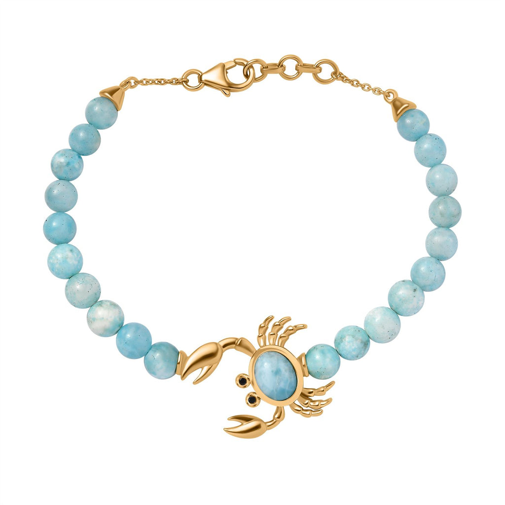 Larimar Armband ca. 18 cm 925 Silber 750 Gelbgold Vermeil ca. 28,07 ct.