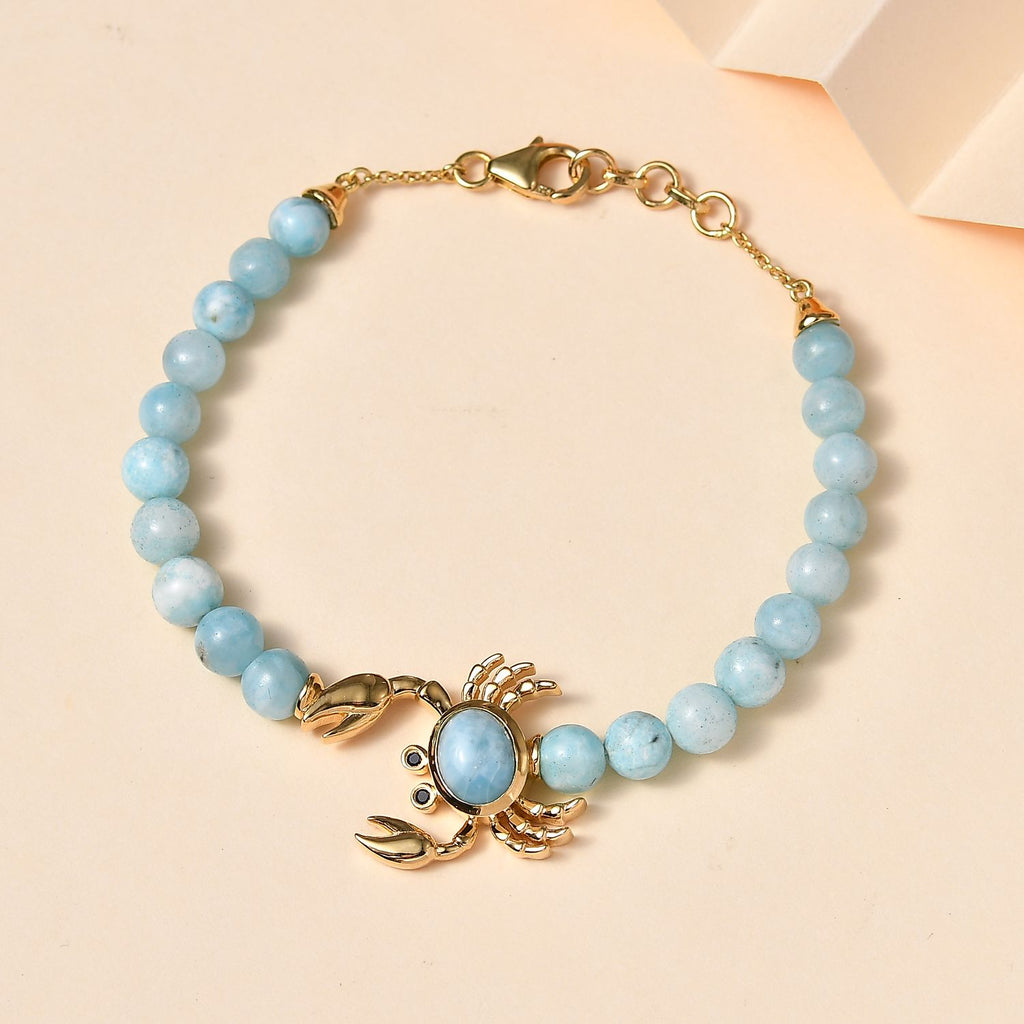 Larimar Armband ca. 18 cm 925 Silber 750 Gelbgold Vermeil ca. 28,07 ct.