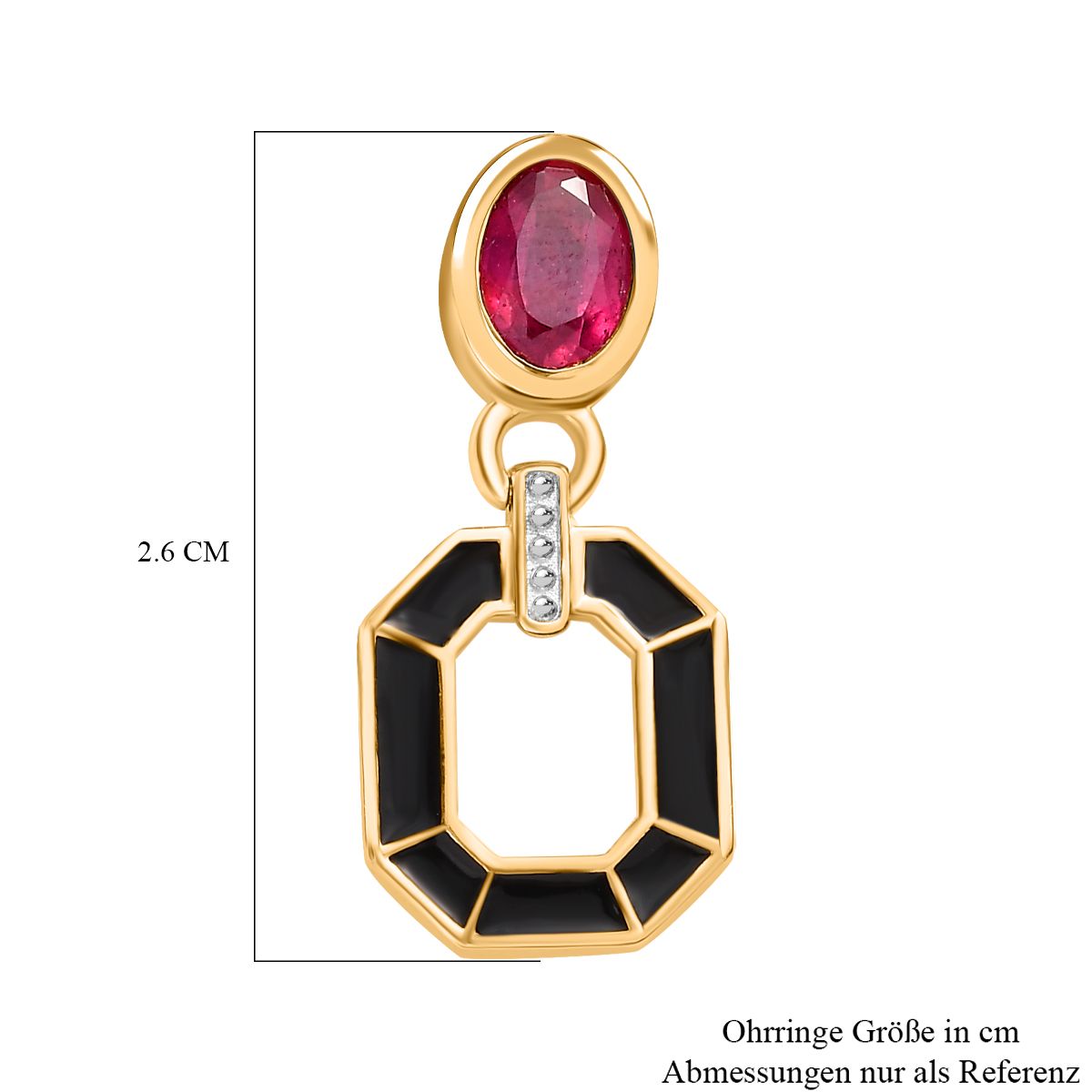 Afrikanische Rubin (Fissure gefüllt) Ohrringe 925 Silber 750 Gelbgold Vermeil ca. 2.24 ct