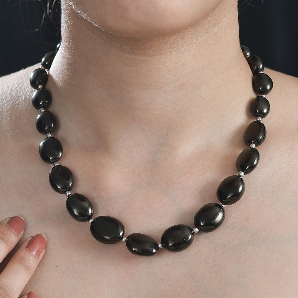 Elite Shungit Halskette ca. 45 cm 925 Silber rhodiniert ca. 175,00 ct.