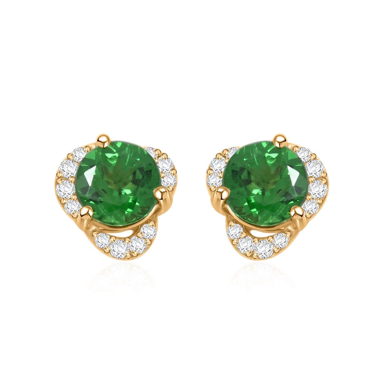 AAA Tsavorite Granat, Weißer Diamant Ohrringe 585 Gold ca. 1,29 ct.