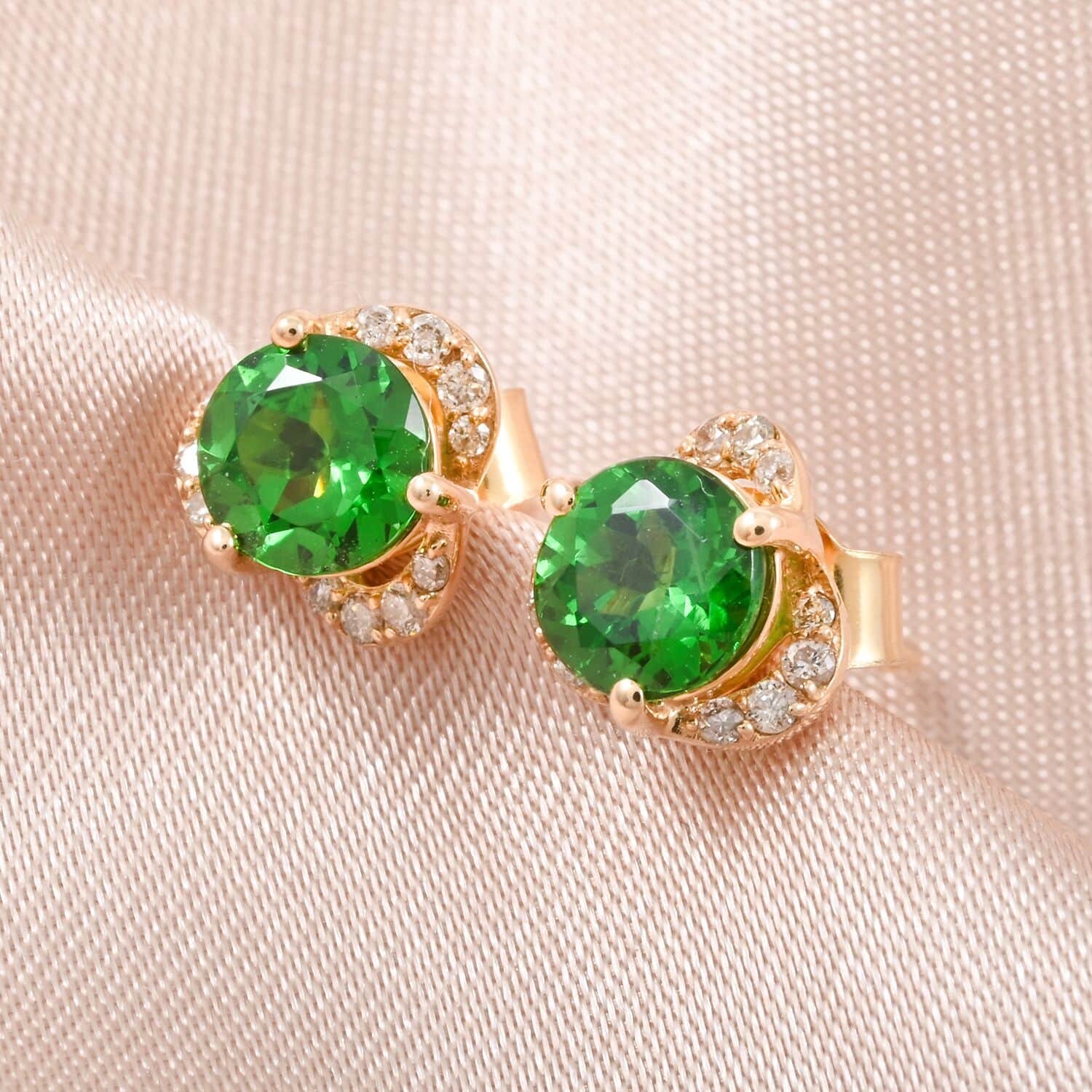 AAA Tsavorite Granat, Weißer Diamant Ohrringe 585 Gold ca. 1,29 ct.