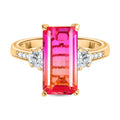 Sunset Quarz Triplette, Weißer Zirkon Ring 925 Silber 750 Gelbgold Vermeil (Größe 17.00) ca. 4,82 ct