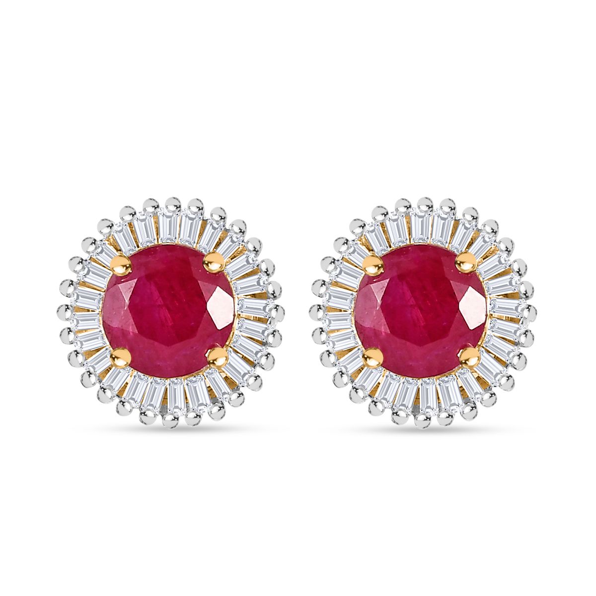 AAA Montepuez-Rubin, Weißer Diamant I2-I3 Ohrringe 375 Gold ca. 1.60 ct