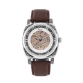 Genoa Time V2 Automatik-Uhr mit Schwarz Oxidiertem Graviertem Gehäuse und Braunem Lederarmband