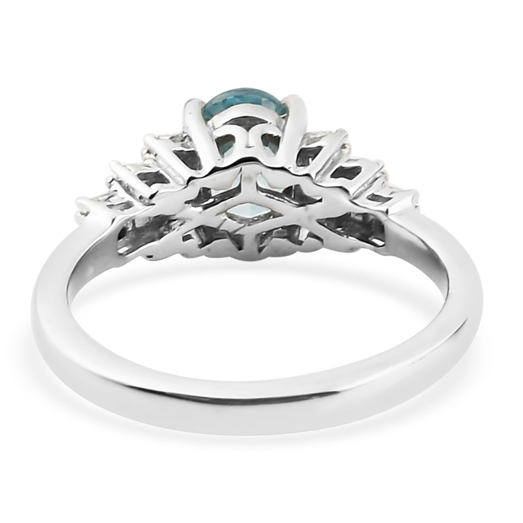 Kambodschanischer, blauer Zirkon und Diamant-Ring, 925 Silber platiniert ca. 1,38 ct