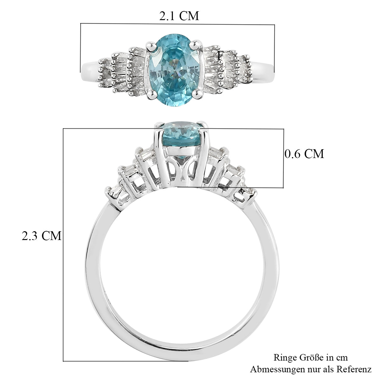 Kambodschanischer, blauer Zirkon und Diamant-Ring, 925 Silber platiniert ca. 1,38 ct