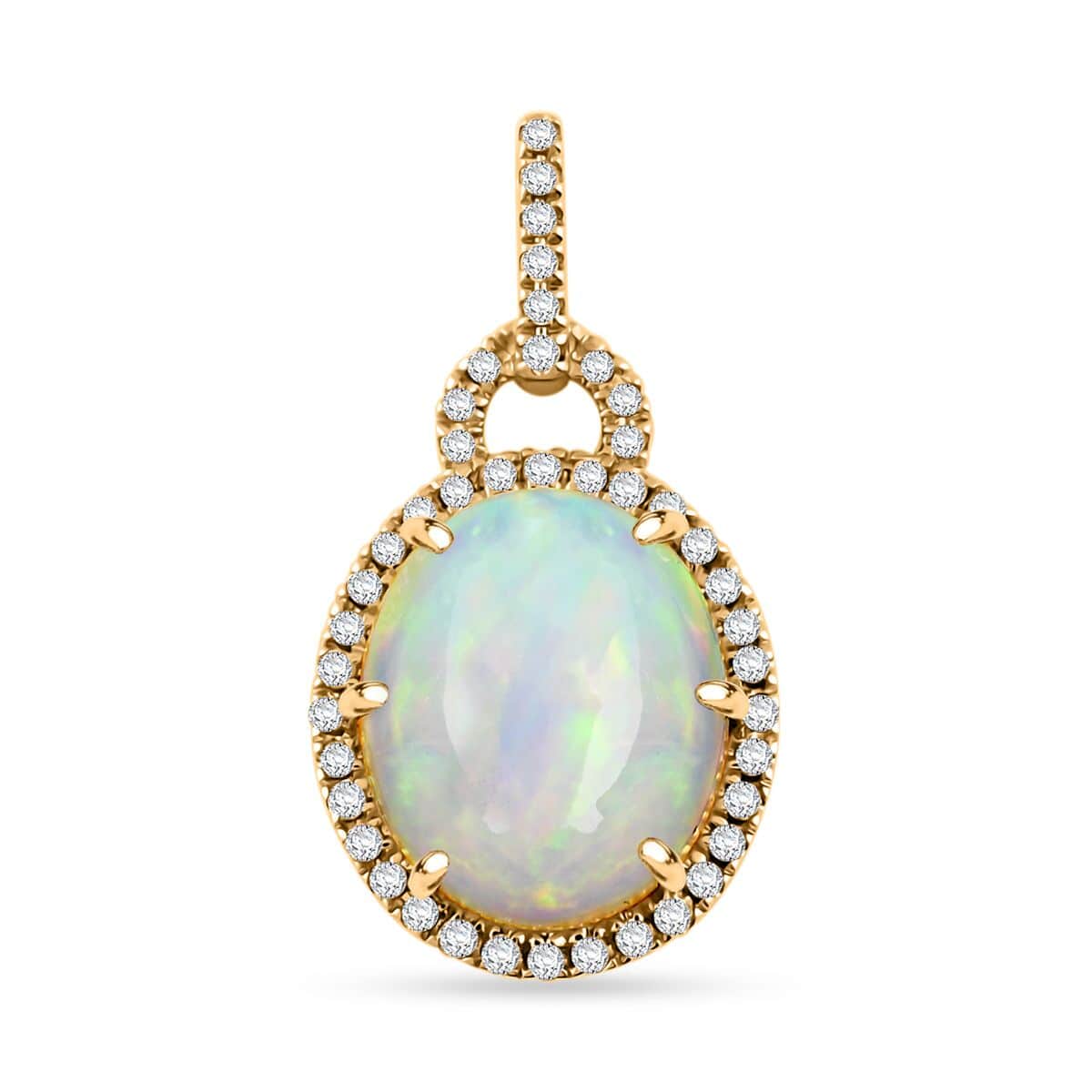 AAA Natürlicher, äthiopischer Welo Opal, Weißer Diamant Anhänger 417 Gold ca. 3,60 ct.