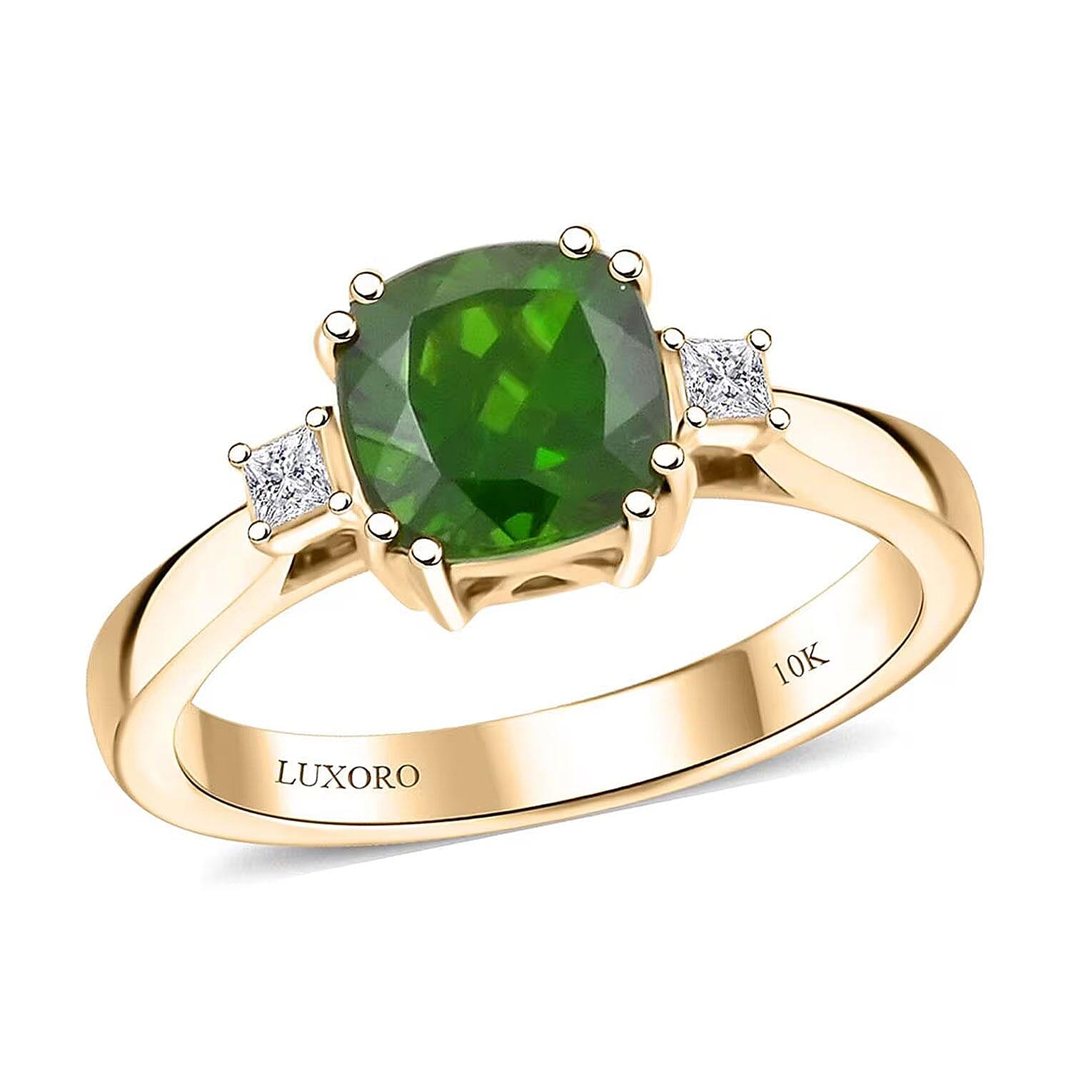 LUXORO AAA Natürlicher Chromdiopsid, Weißer Diamant Ring 417 Gold ca. 1,75 ct