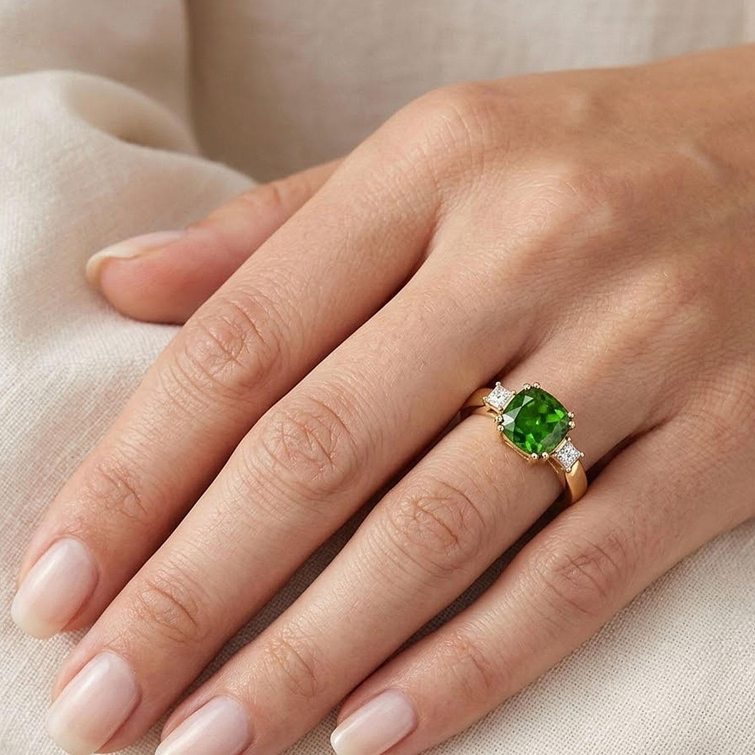 LUXORO AAA Natürlicher Chromdiopsid, Weißer Diamant Ring 417 Gold ca. 1,75 ct