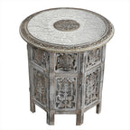 NAKKASHI Mango Holz Couchtisch mit Metallverzierung, 53 x 53 x 53 cm, Weiß